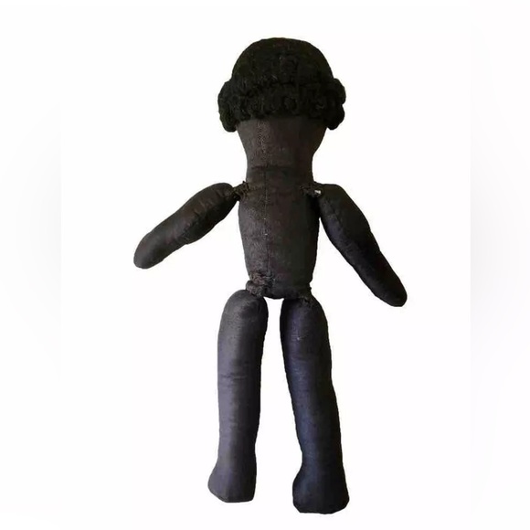Vtg African American Cloth Rag Doll Handmade Folk Art Curly Yarn Hair Black - Picture 2 of 4